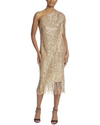 

Женское коктейльное платье с пайетками и бахромой Badgley Mischka, Золотой