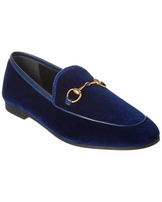 Женские бархатные мокасины Gucci Jordaan Horsebit синего цвета 42