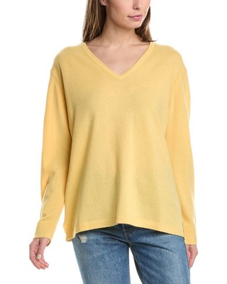 Женский кашемировый свитер Forte Cashmere Coverstitch с V-образным вырезом, желтый Xs
