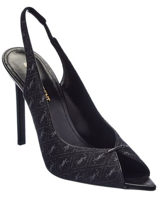 

Saint Laurent Corrado 105 Женские сандалии из парусины и кожи с ремешком на пятке, Черный, NA