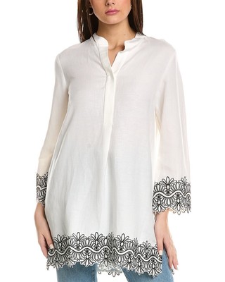 

Женская льняная блузка Anne Klein с вышивкой Popover, Белый