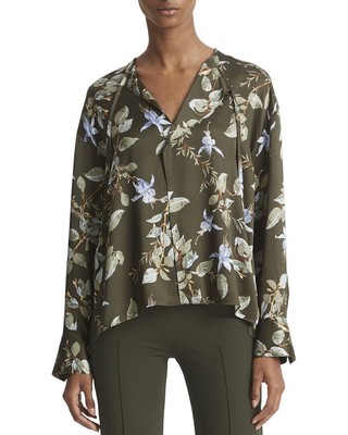 Vince Bellflower Draped Silk Blouse Womens  Xxs