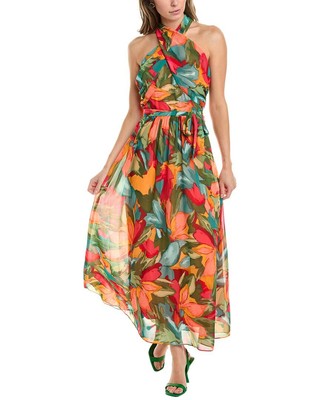 Женское многоуровневое миди-платье London Times зеленого цвета 4