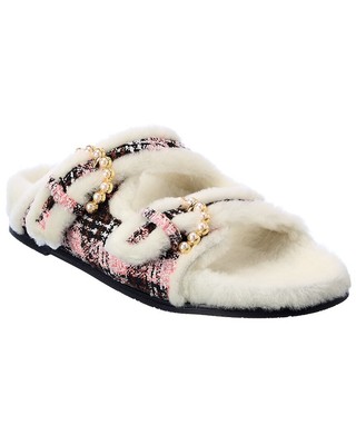 

Stuart Weitzman Piper Chill Женские шлепанцы из твида и овчины, розовый 9,5, NA
