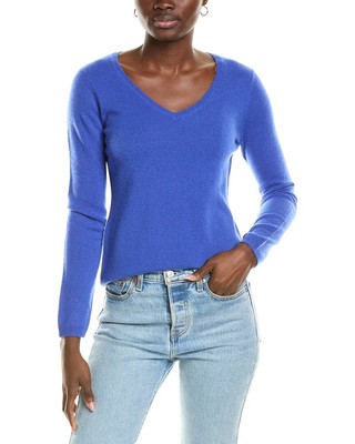 Sofiacashmere Modern V-Neck Cashmere Sweater Womens Blue M