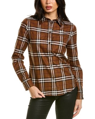 Клетчатая тканая рубашка Burberry Женская коричневая 4