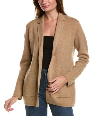 Женский блейзер из смеси шерсти и кашемира двойной вязки Forte Cashmere, коричневый S