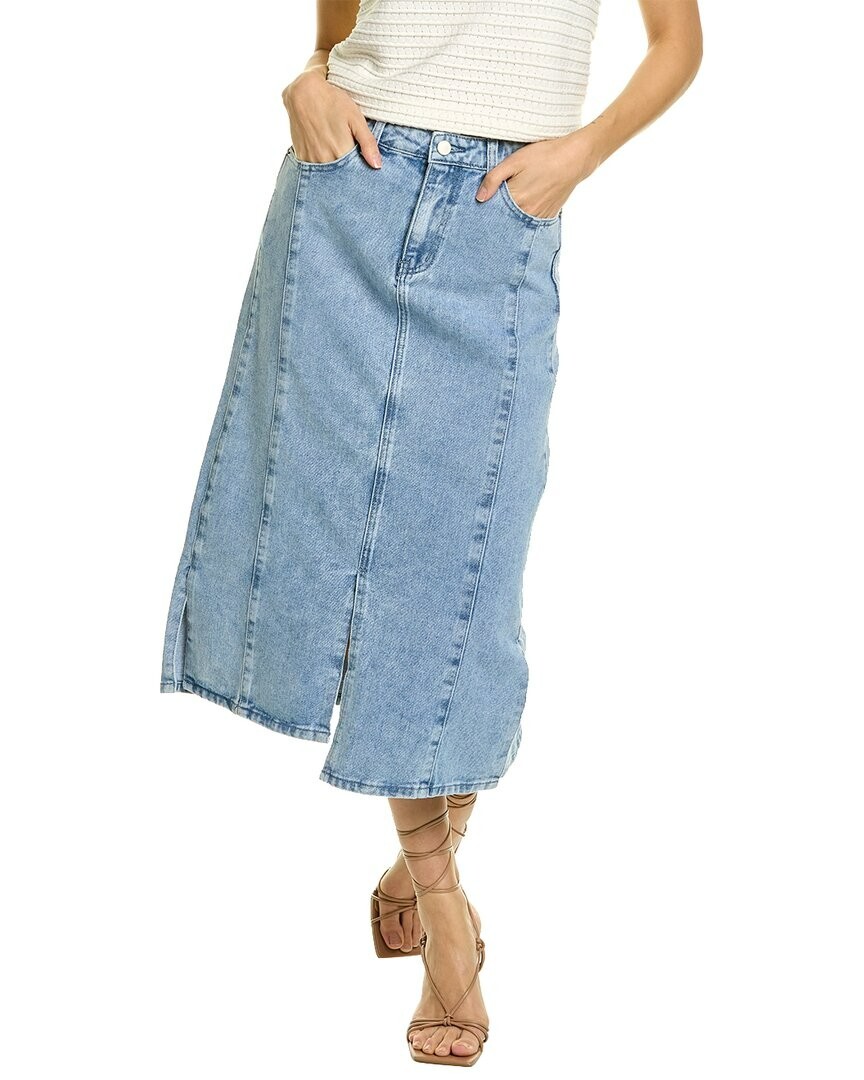 Gracia Straight Cut Midi Denim Skirt Women's L Blue Side Pockets Button Zip - Picture 1 of 17