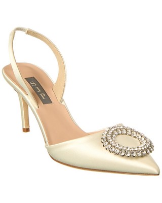 Pre-owned Sjp By Sarah Jessica Parker Zoya 70 Satin Slingback Pump Women's In White