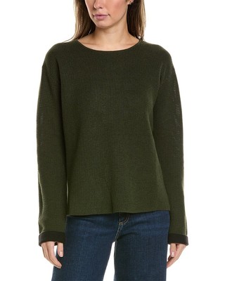 Женский пуловер из смеси кашемира Alashan Cashmere с плетением из двустороннего кашемира зеленого цвета S