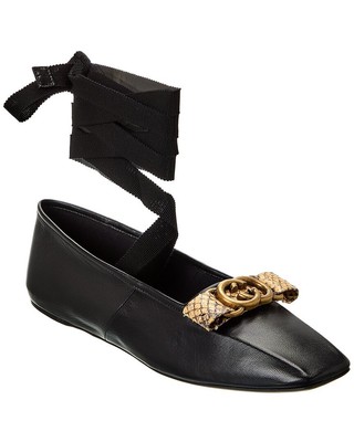 

Женские кожаные балетки Gucci Double G, Черный, NA