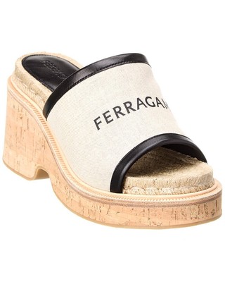 

Женские сандалии на платформе из парусины и кожи с подошвой Ferragamo, Коричневый, NA