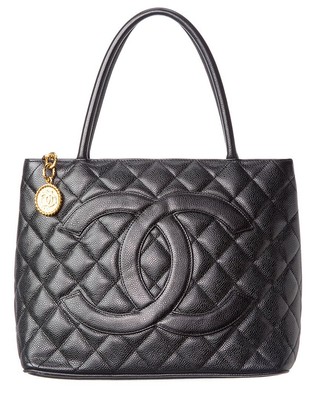 

Черная стеганая кожаная сумка-тоут с медальоном цвета икры Chanel (оригинальные бывшие в употреблении) женская, NA