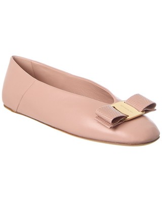 Женские кожаные балетки на плоской подошве с бантом Ferragamo Vara Розовый 7.5
