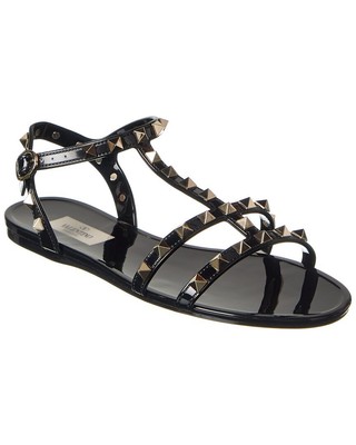 

Женские резиновые сандалии Valentino Rockstud Caged, черные, Черный, NA