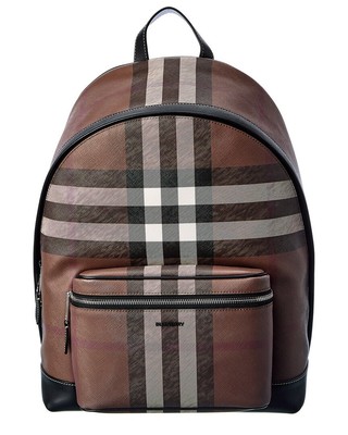

Мужской рюкзак Burberry из ткани E-Canvas и кожи в клетку в преувеличенную клетку, коричневый, NA