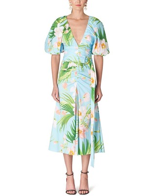 Pre-owned Carolina Herrera Ruched Front Seam Dress Women's In Blue