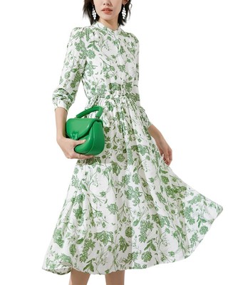 

Женское платье миди Onebuye с рукавом 3/4, White/green