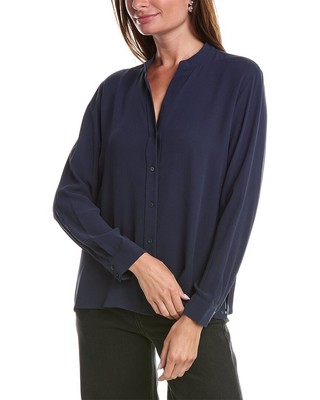 Женская рубашка с мандариновым воротником Eileen Fisher темно-синего цвета S