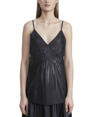 Женская кожаная кофточка с кружевным V-образным вырезом Lafayette 148 New York Boheme Lace