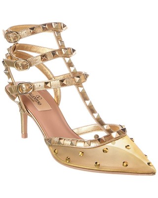 Женские туфли-лодочки Valentino Rockstud в клетку из сетки 65 и кожи