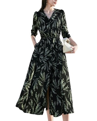 

Женское платье миди Onebuye с рукавом 3/4, Black/green