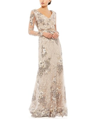 Женское иллюзионное платье Mac Duggal с V-образным вырезом и украшениями 14