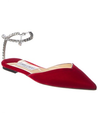 

Jimmy Choo Saeda бархатные женские туфли на плоской подошве, Красный, NA