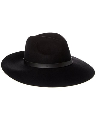 

Шерстяная женская шляпа Fedora с широкими полями и кожаной отделкой, черная, Черный, NA