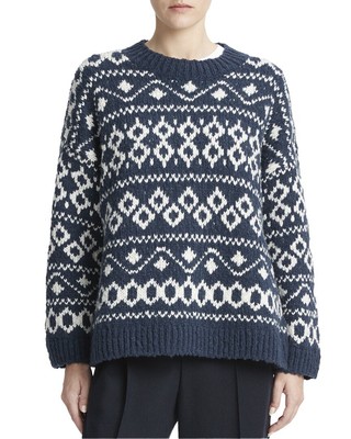Pre-owned Vince Nordic Fair Isle Wool-blend Sweater Women's In White