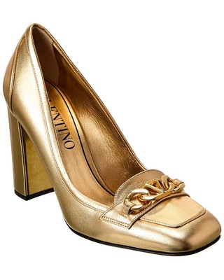 

Женские кожаные туфли Valentino Vlogo Chain 95, золотые, Золотой, NA