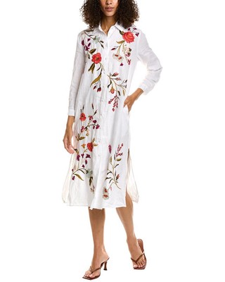 

Женское льняное платье-рубашка Johnny Was Flore с высоким разрезом, Whtwhite