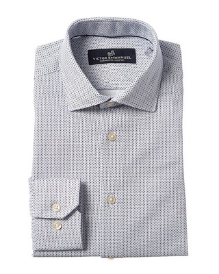 Victor Emmanuel Geo Printed Dress Shirt Mens White 15.5