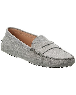 Женские мокасины из блестящей кожи Tod S Gommini серебристого цвета 36