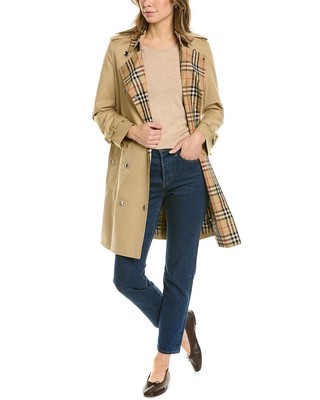 

Женский габардиновый тренч Burberry с клетчатой отделкой, Коричневый, NA
