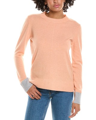 Forte Cashmere Contrast Trim Crew Cashmere Sweater Womens Orange M