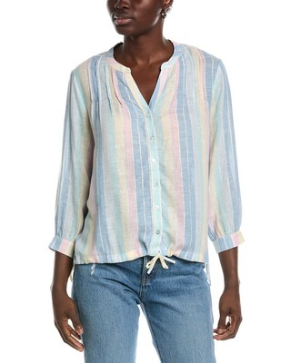 Renuar High-Low Linen-Blend Blouse Womens Blue S