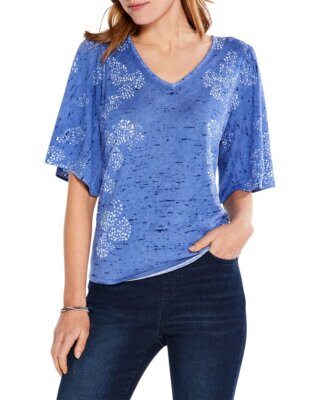 

Nic+Zoe Petite Coastline Коралловый женский льняной свитер, Bltblue multi