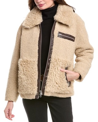 Hudson Jeans Teddy Fleece Coat Womens Beige S