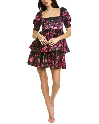 

Многоярусное мини-платье Alice + Olivia Emmalou, черное женское, Черный