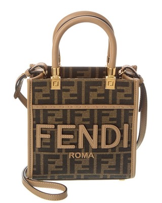 Женская сумка-тоут Fendi Sunshine Mini Ff из жаккарда и кожи коричневого цвета Os