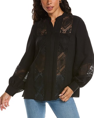 

Lafayette 148 New York Boheme Кружевная шелковая блузка женская черная, Черный