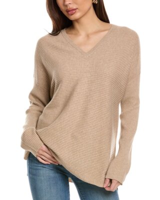 Lafayette 148 New York Wool & Cashmere-Blend V-Neck Ribbed Sweater Womens Brown