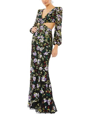 Женское платье с цветочным вырезом Mac Duggal, черное 10