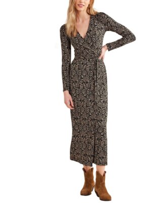 

Женское трикотажное платье макси Boden с запахом, Black multi