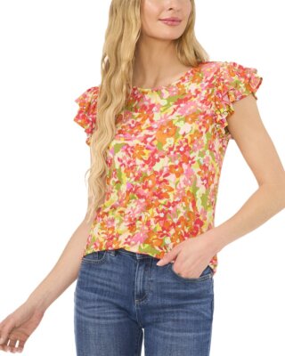 Cece Crew Neck Double Ruffle Sleeve Top Womens