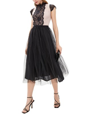 

Женское платье миди с короткими рукавами Arefeva, Black/beige/pink