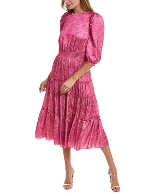 

Marchesa Notte Многоуровневое платье миди женское розовое, Розовый