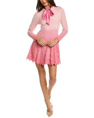 

Женское кружевное мини-платье из смеси шелка и шерсти Alice + Olivia Gin, Розовый