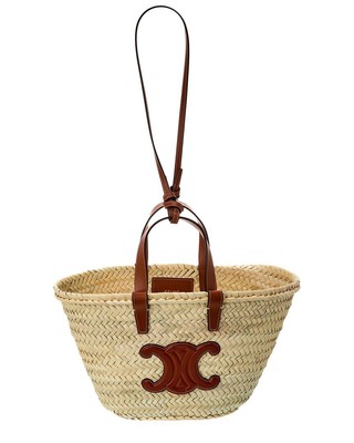Женская сумка-тоут из пальмовых листьев и кожи Celine Teen Classic Panier коричневого цвета